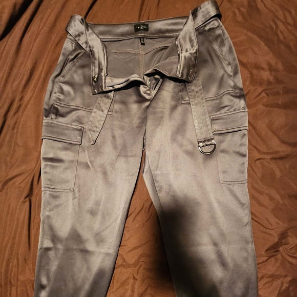 Whbm tapered grey silk cargo pants size 14 - Picture 1 of 9